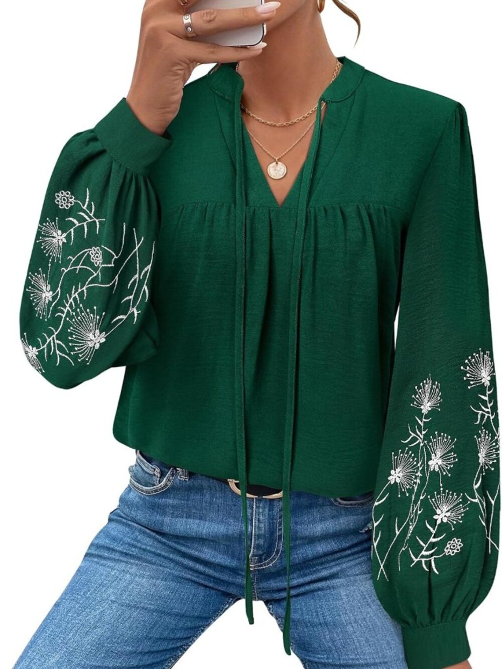 Floral Embroidered Boho Top | Dressy Casual Long Sleeve Shirt for Women